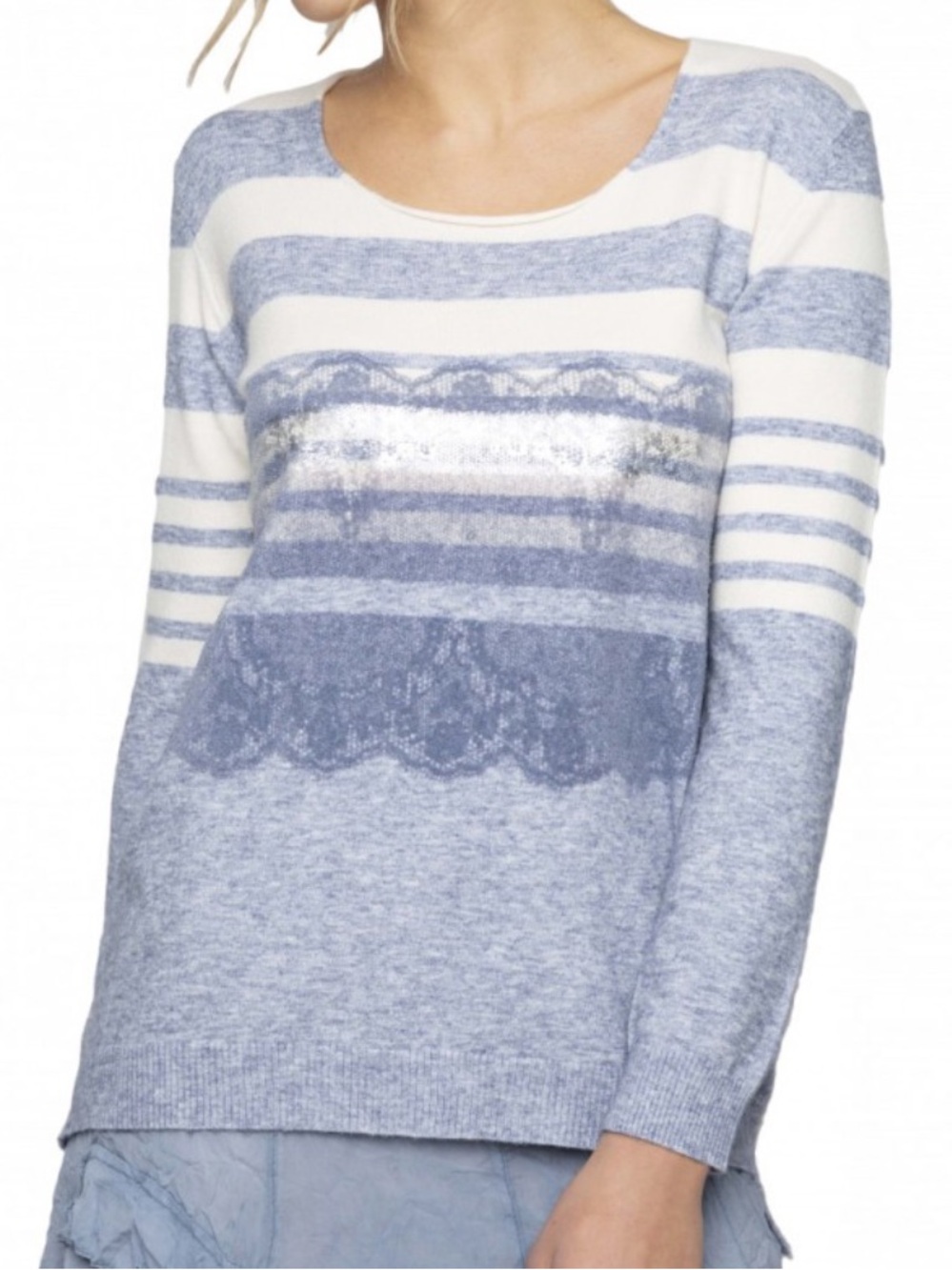 Elisa Cavaletti Italian Metallic Shimmer Striped Lace Print Sweater large IT 46